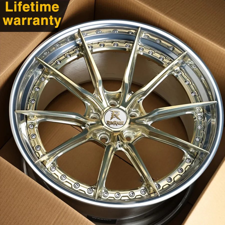 18-22 Inch Forged Wheels for BMW, Mercedes-Benz and Audi - S201 2-Piece Custom Gold Face Polished Lip Alloy Rims