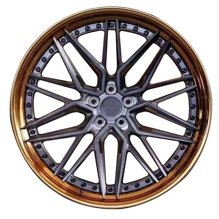 Wheel - 2 Piece Super Deep Dish Concave Brushed Bronze Polished Rim
